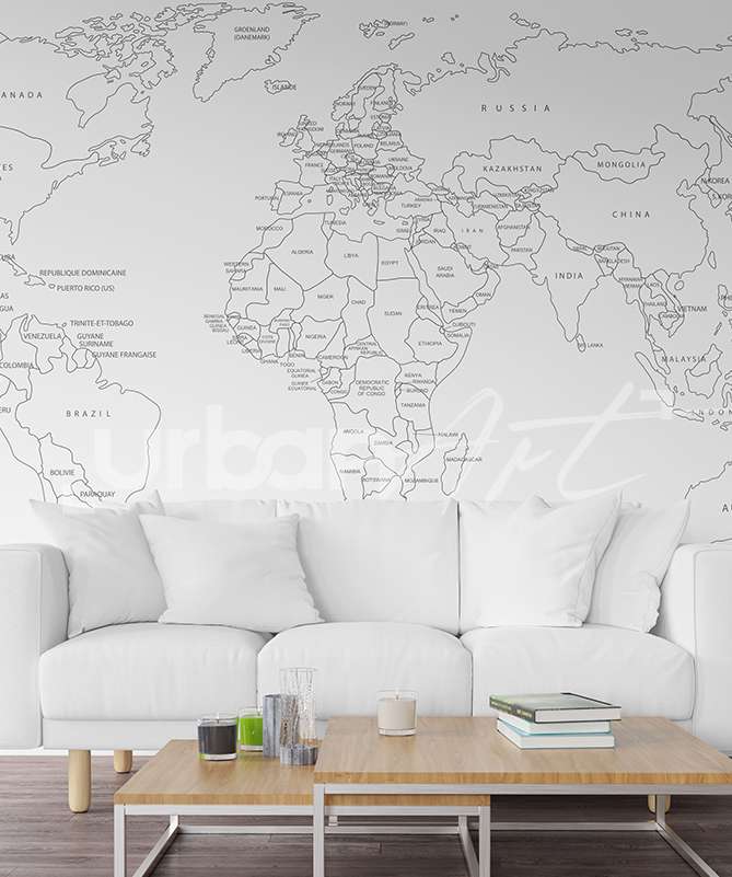 Papier peint carte du monde blan et noir
