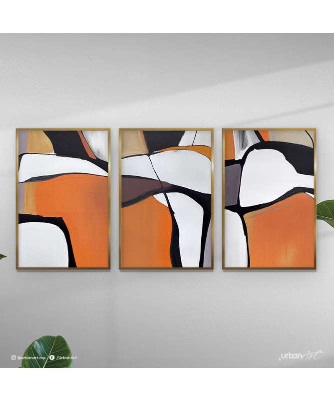 Tableau abstrait aquarelle Orange et noir