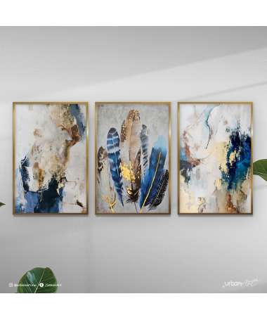 Tableau décoratif - aquarelle et plumes bleu