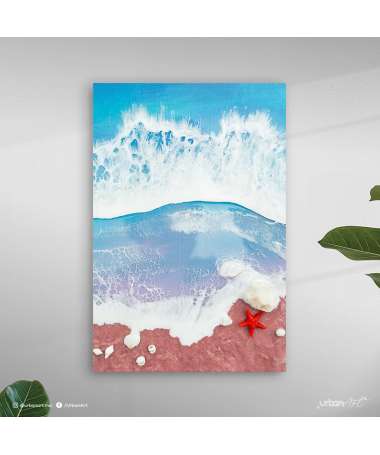 Tableau décoratif - Resin art avec vagues bleues et étoiles de mer