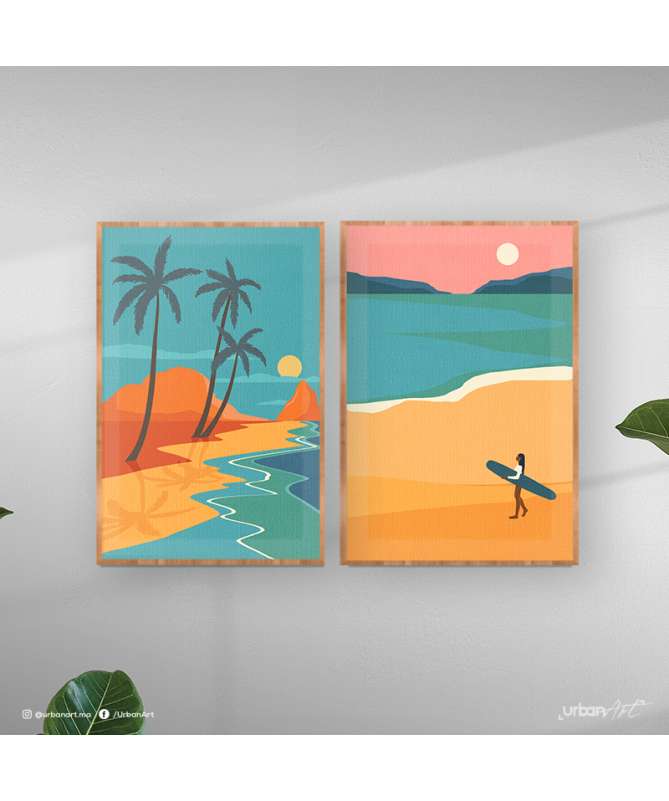 Tableau décoratif Soleil, mer et palmiers