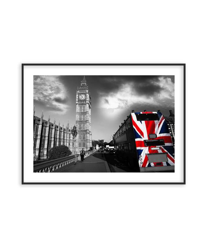 Poster Big Ben et bus au drapeau