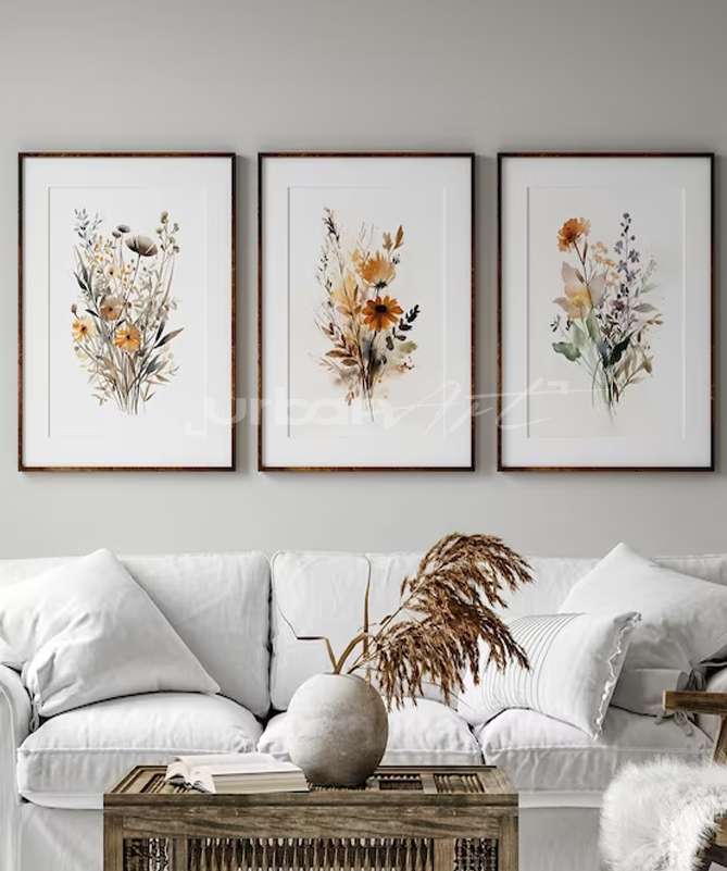 Set Poster Neutral Watercolor Wildflower