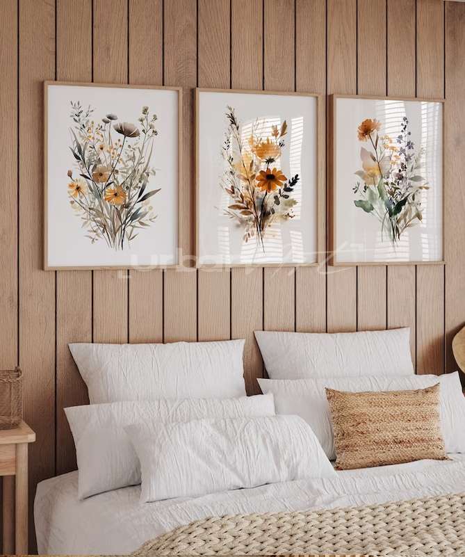 Set Poster Neutral Watercolor Wildflower