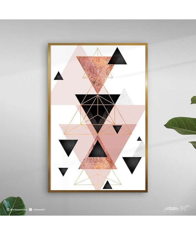 Tableau au format carré abstrait triangle rose noir fluo