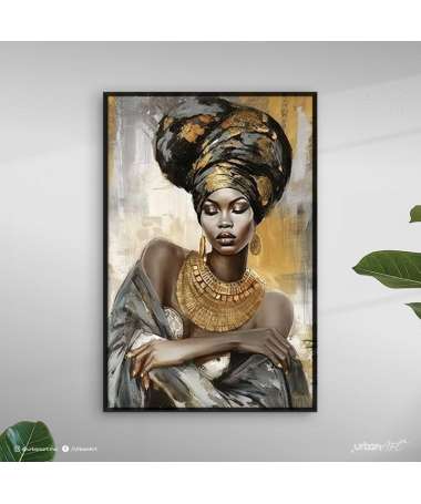 Tableau décoratif Femme africaine - Or et Blanc