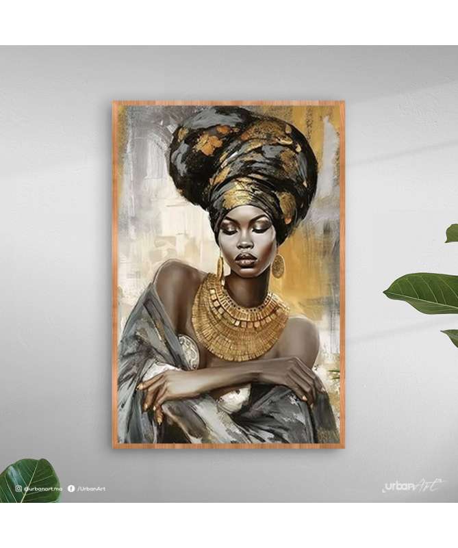Tableau décoratif Femme africaine - Or et Blanc