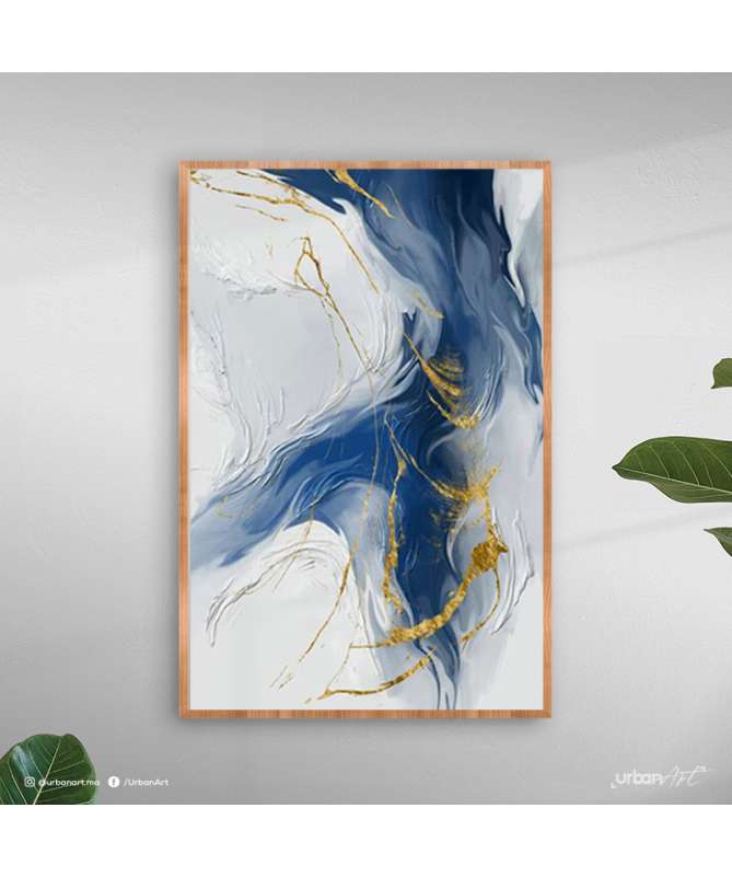 Tableau Abstrait Feuille d’or bleu