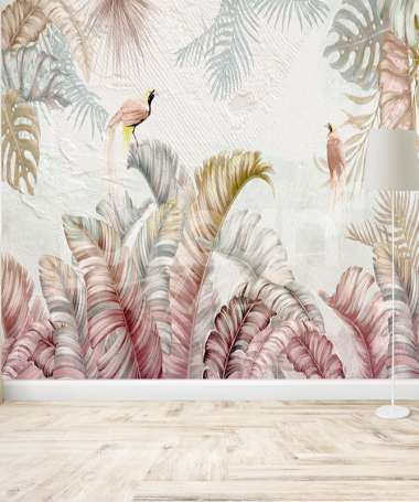 papier peint tropical  de palme et oiseaux