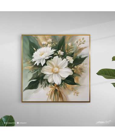 Tableau Abstrait  - Bouquet de fleurs blanches