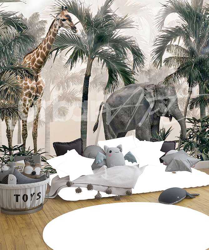 Papier peint girafe dans la jungle