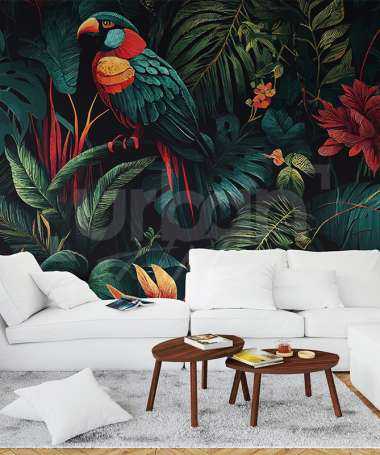 papier peint Motif exotique tropical avec macaws et fleurs