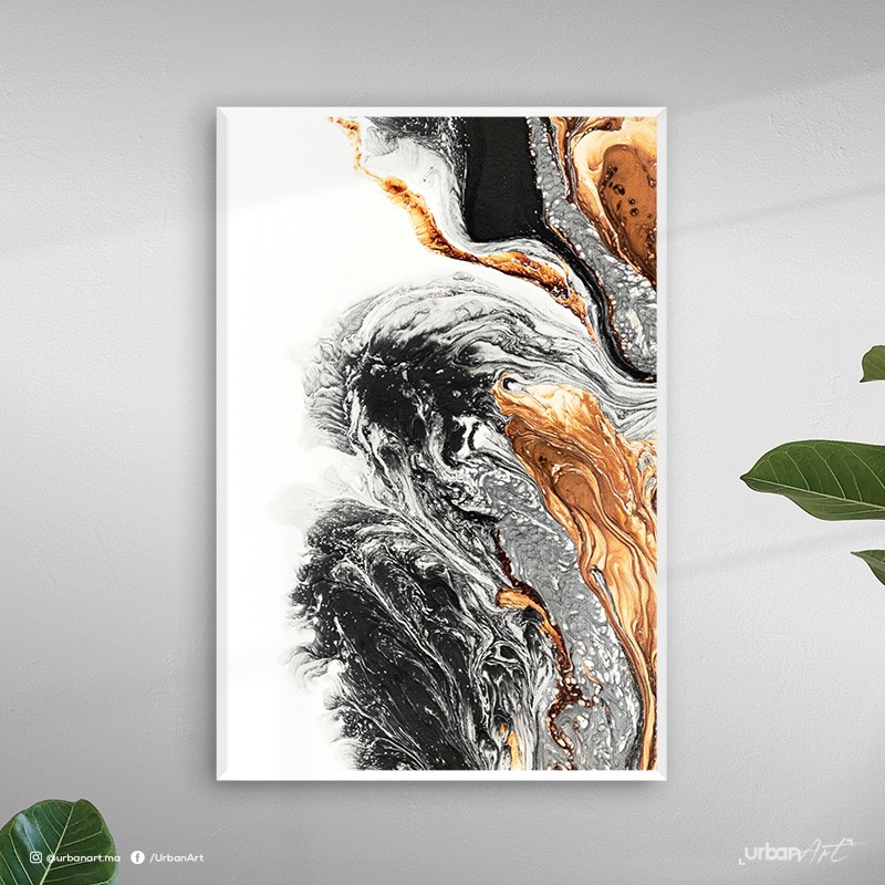 Tableau Abstrait Fluide Doré
