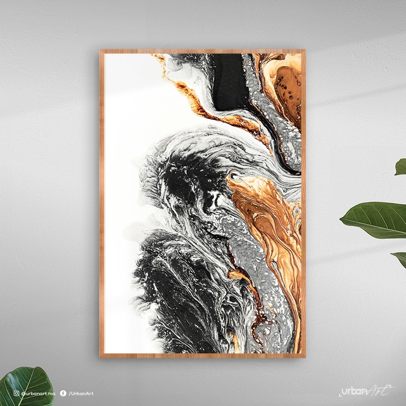 Tableau Abstrait Fluide Doré