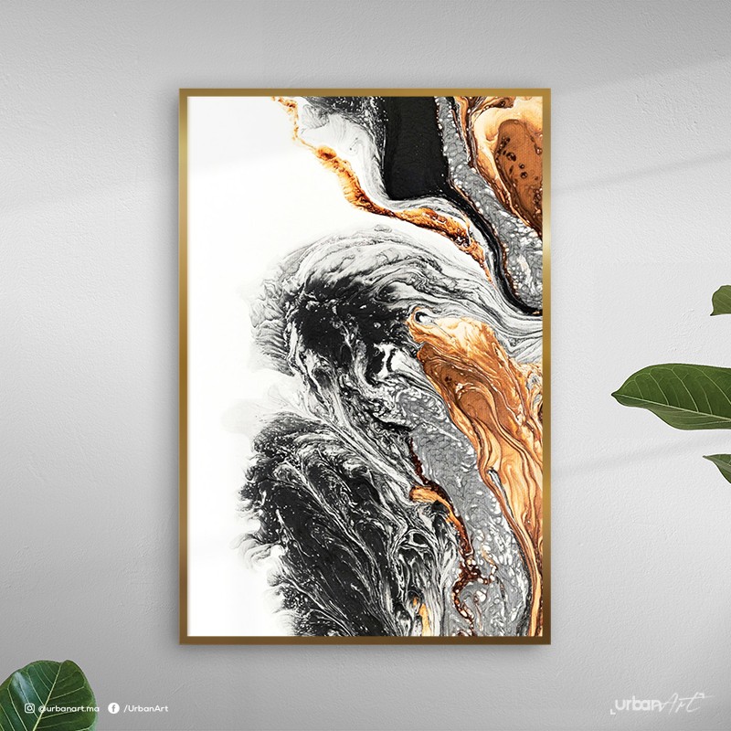 Tableau Abstrait Fluide Doré