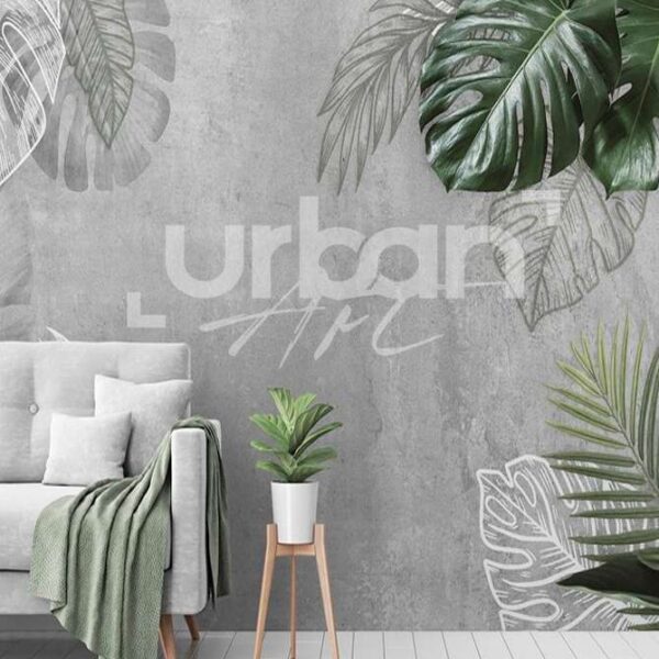 Papier peint tropicales feuilles vert