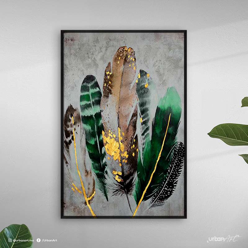 Tableau moderne plume vert royal