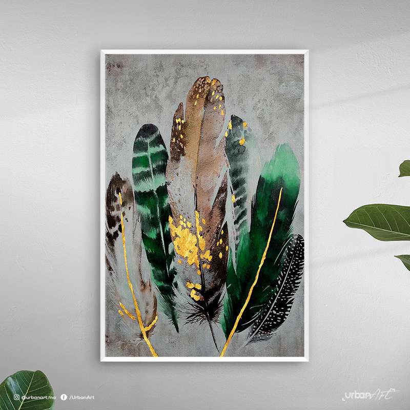 Tableau moderne plume vert royal