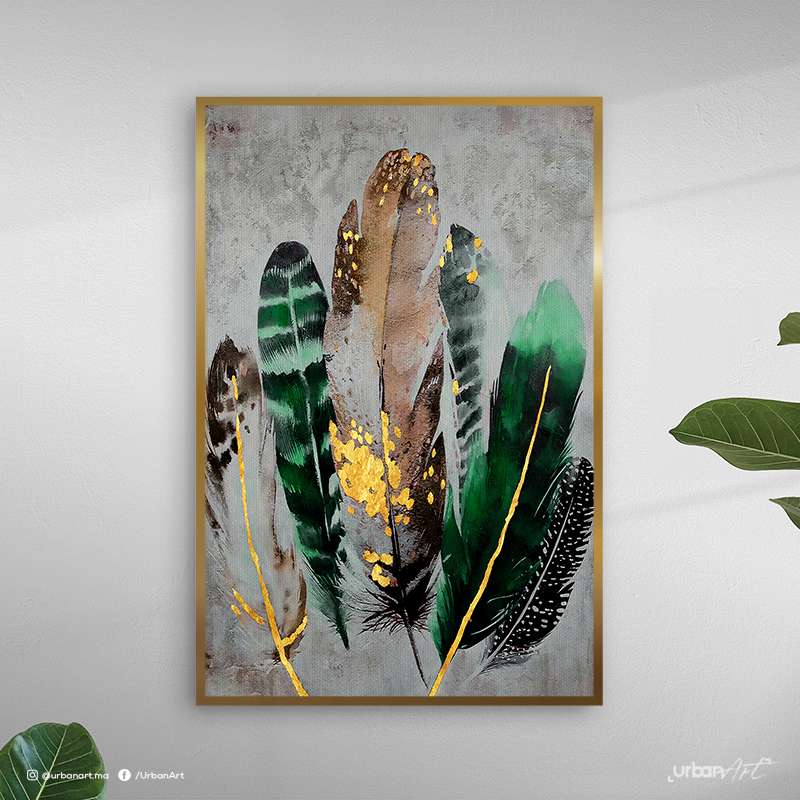 Tableau moderne plume vert royal