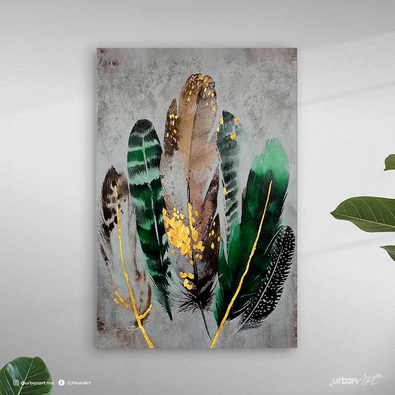 Tableau moderne plume vert royal