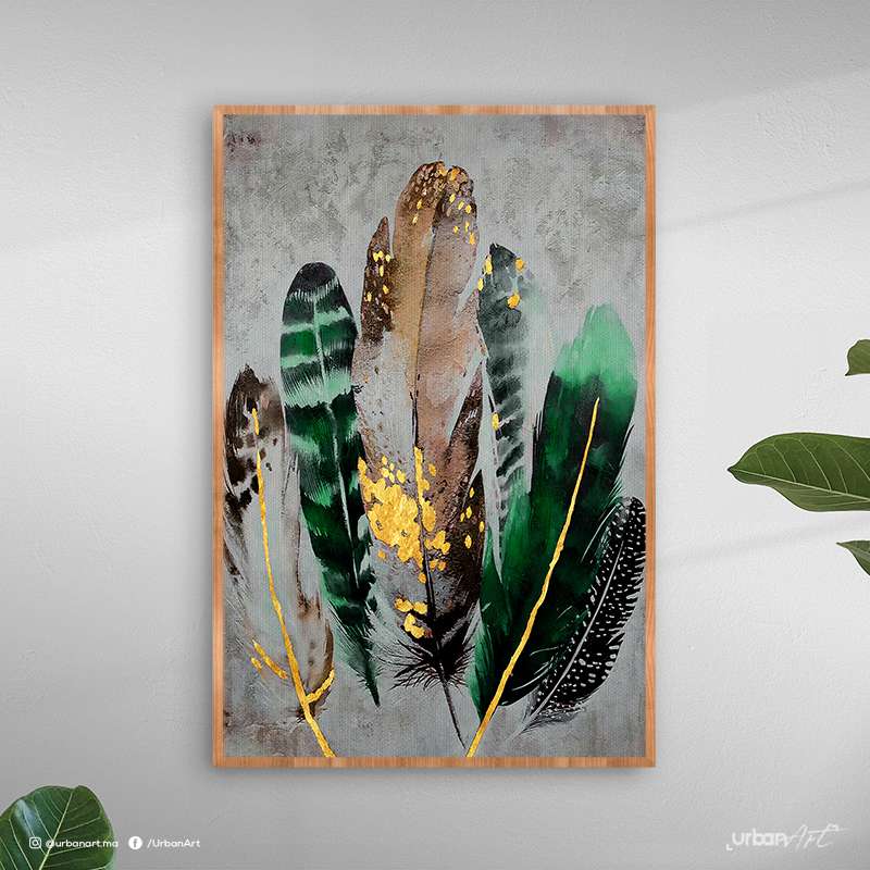 Tableau moderne plume vert royal