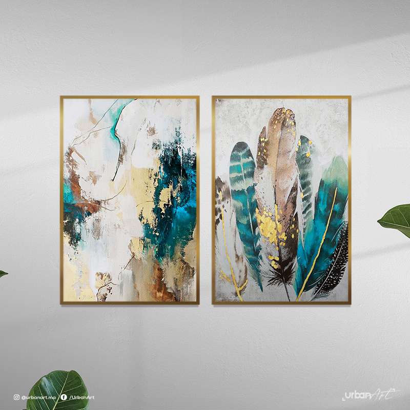 Tableau décoratif plume bleu