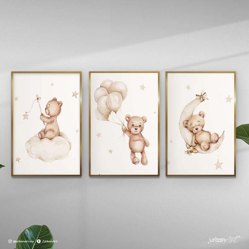 Tableau moderne 3 ours en peluche