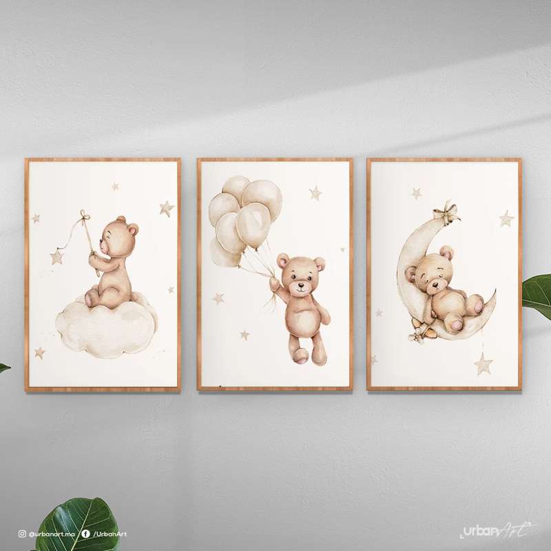 Tableau moderne 3 ours en peluche
