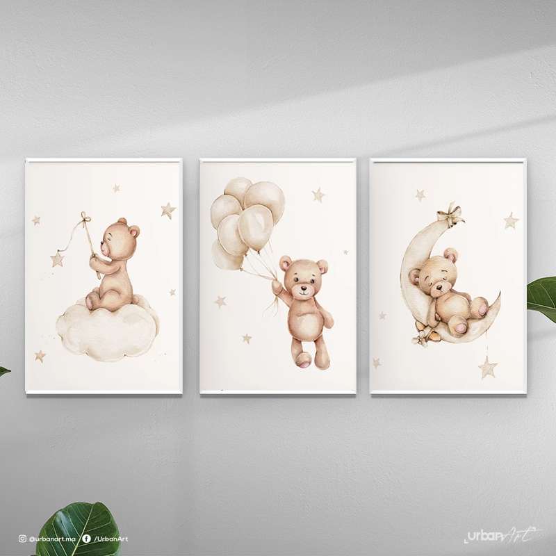 Tableau moderne 3 ours en peluche