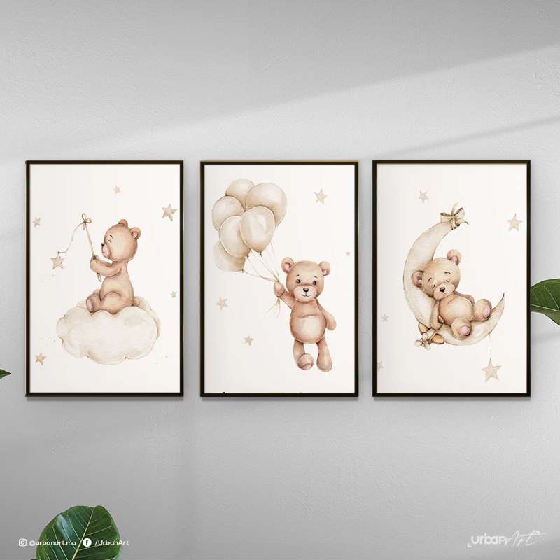 Tableau moderne 3 ours en peluche