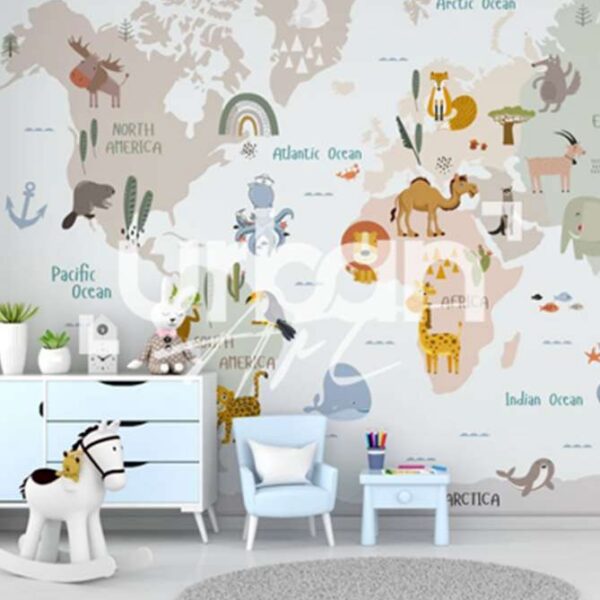Papier Peint Carte du Monde Animaux