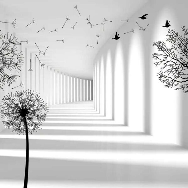 Papier peint Tunnel 3d et pissenlits