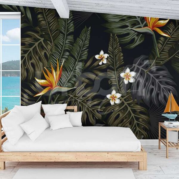 Papier peint fleurs tropicales