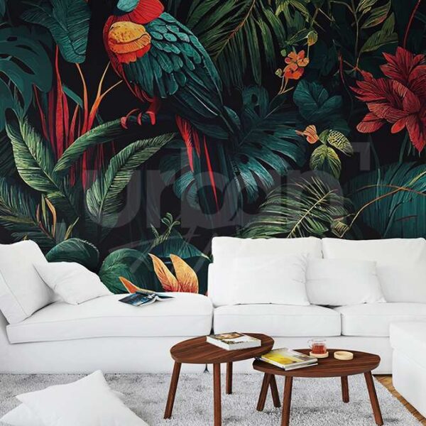 Papier peint tropical fleurs