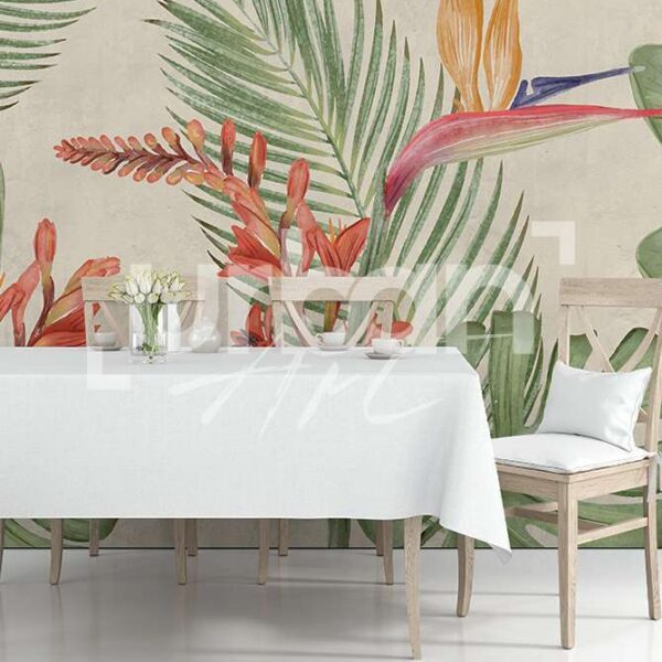 Papier peint leaves and flowers