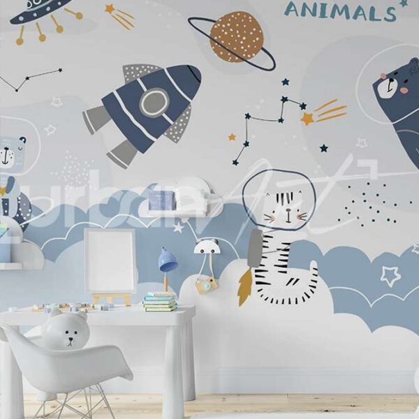 Papier Peint Enfant Space Animals