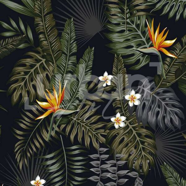 Papier peint fleurs tropicales