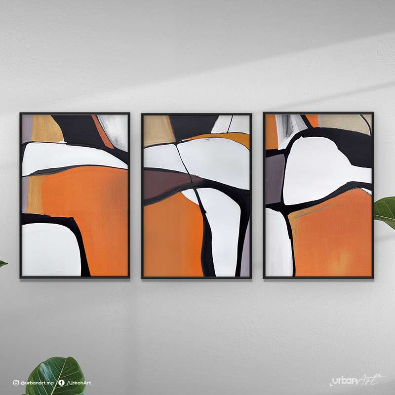 Tableau abstrait aquarelle Orange et noir