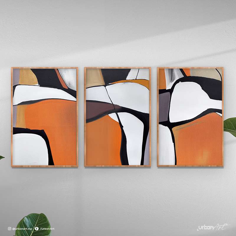 Tableau abstrait aquarelle Orange et noir