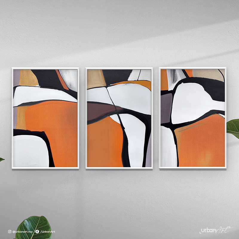Tableau abstrait aquarelle Orange et noir
