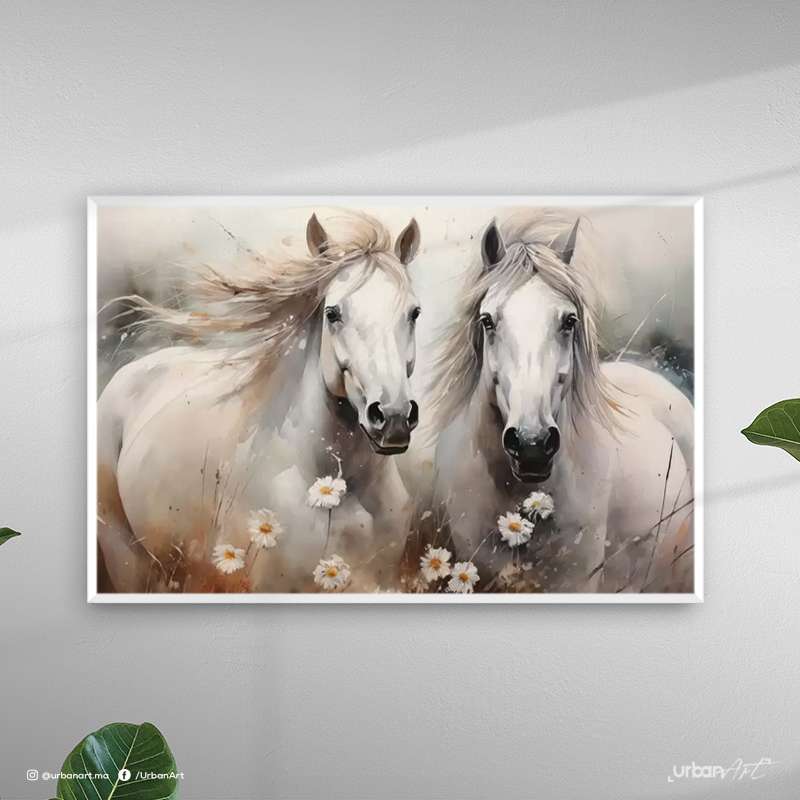 Tableau Animaux chevaux blancs