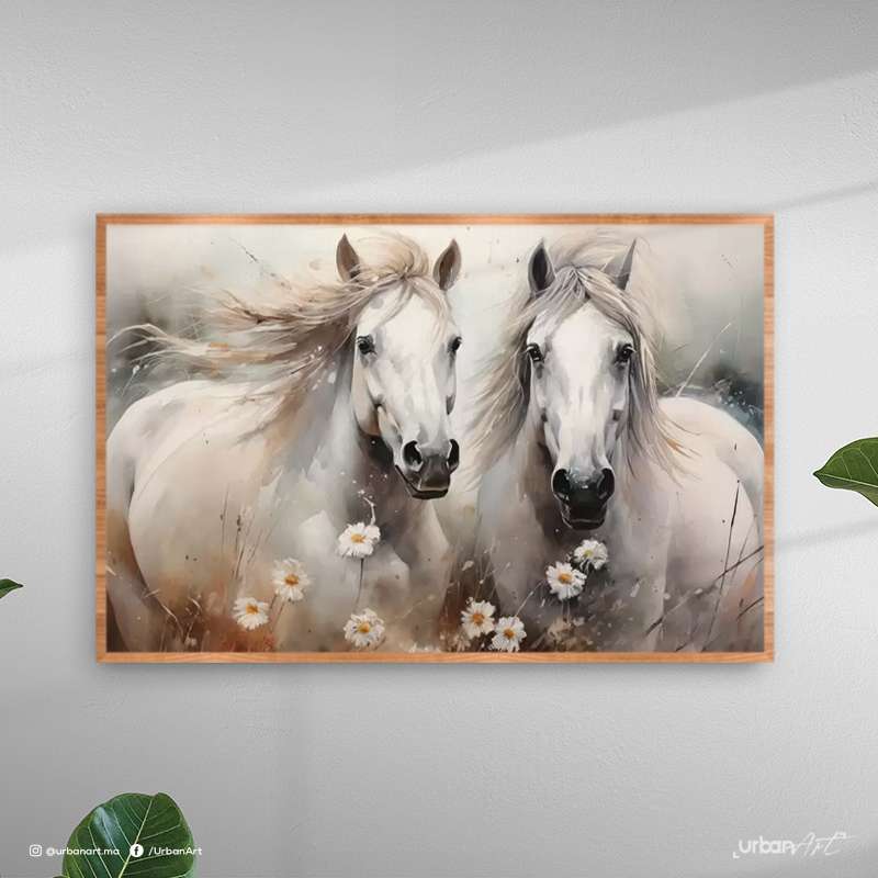 Tableau Animaux chevaux blancs