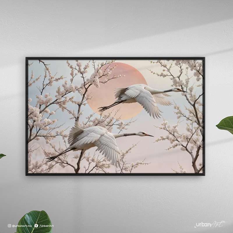 Tableau Animaux Deux grues blanches