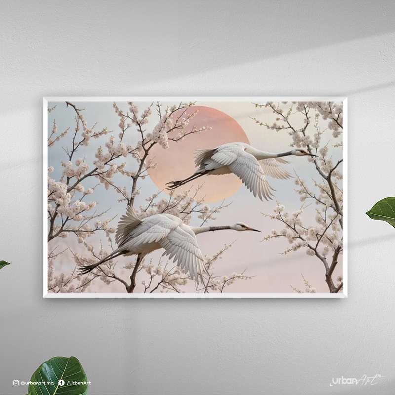 Tableau Animaux Deux grues blanches