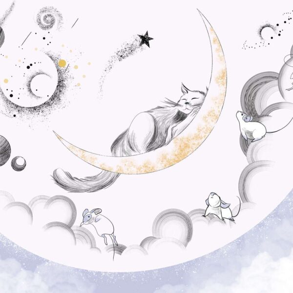 Papier peint Enfant Lune Et animaux