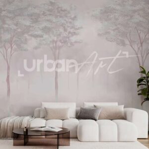 Papier Peint Forêt Brumeuse avec arbres