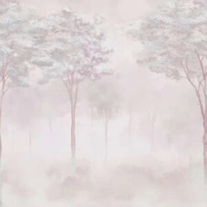 Papier Peint Forêt Brumeuse avec arbres