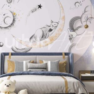 Papier peint Enfant Lune Et animaux