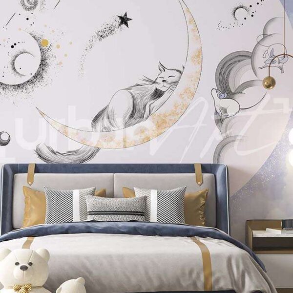 Papier peint Enfant Lune Et animaux