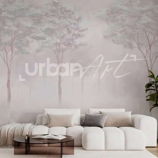 Papier Peint Forêt Brumeuse avec arbres